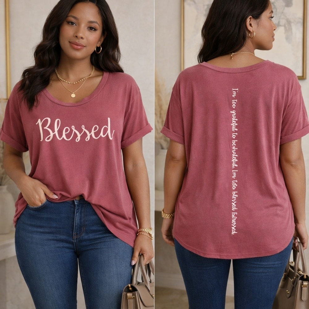 NWT Blessed Graphic Tee - Dusty Rose Women’s Top 1X